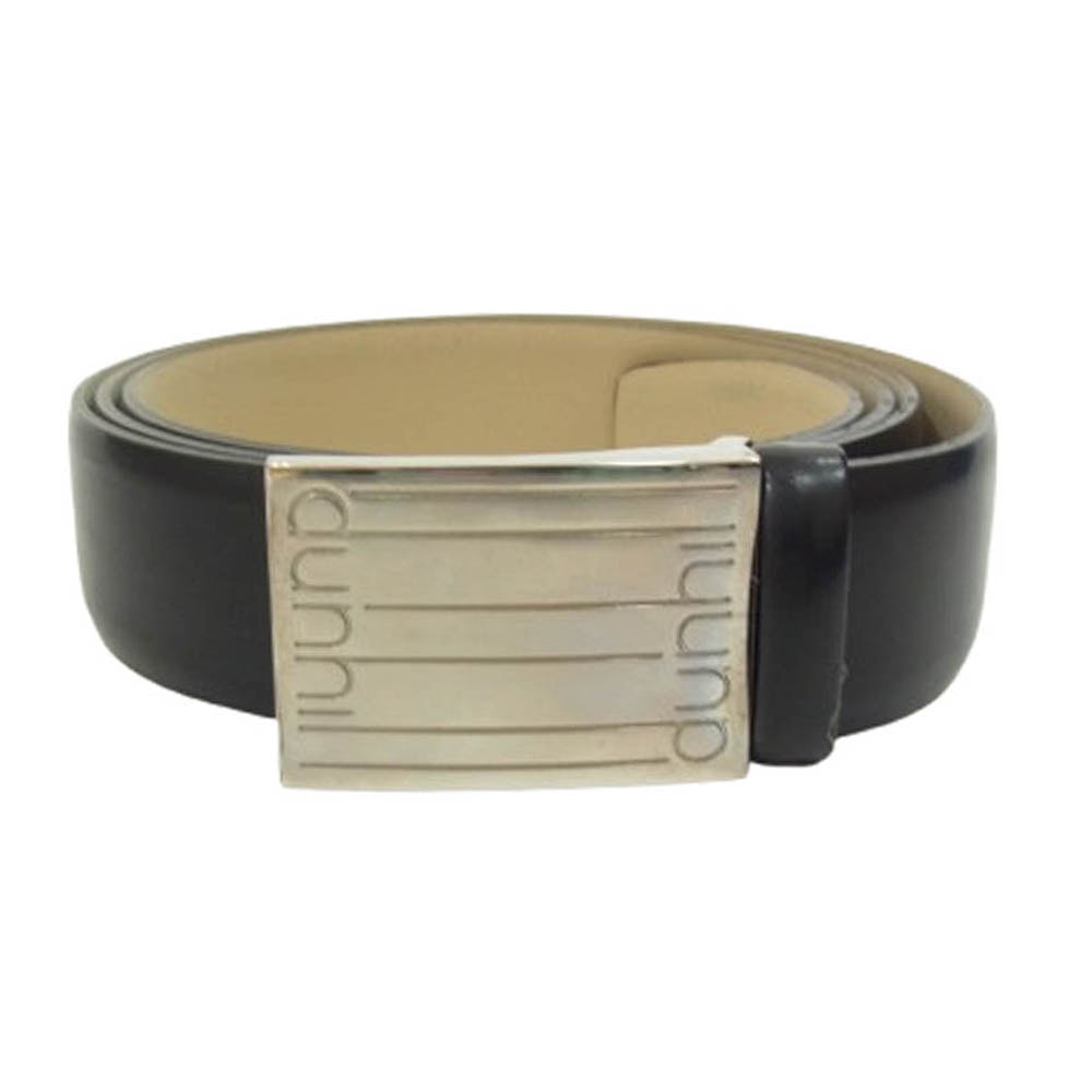Dunhill ダンヒル ベルト シルバー スクエア ロゴバックル レザー ベルト ブラック系【中古】