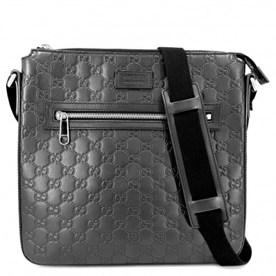 GUCCI グッチ ショルダーバッグ グッチシマ 肩掛け 斜め掛け 406408 レザー ブラック 黒 シルバー金具 メンズ【中古品】