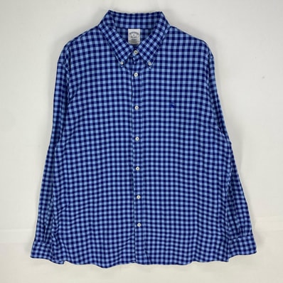 古着 ブルックスブラザーズ Brooks Brothers 長袖シャツ 刺繍ロゴ ボタンダウン 1818 ロングスリーブ XL ブルー系 チェック メンズ