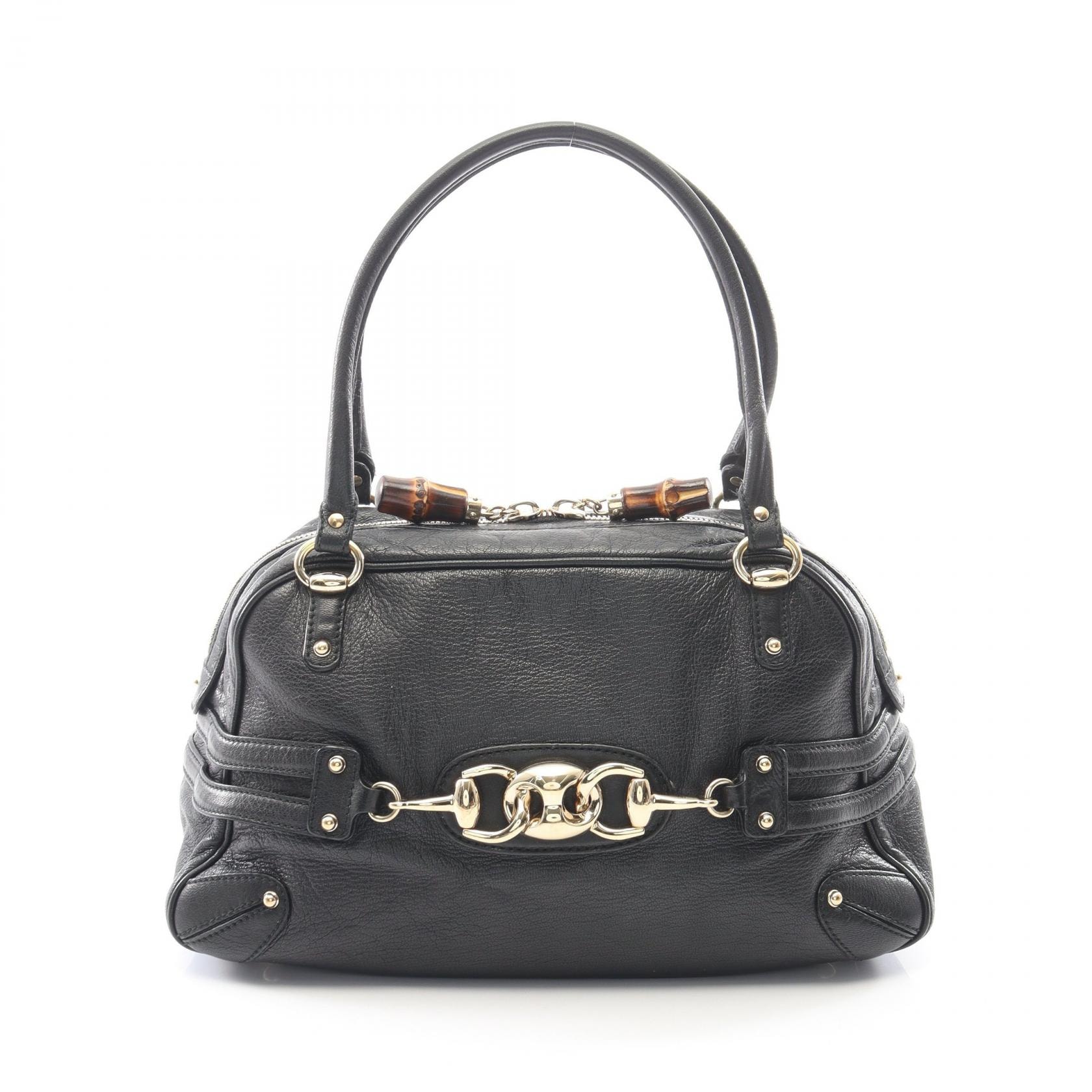 グッチ GUCCI バンブー ホースビット ハンドバッグ バッグ レザー レディース ブラック系 159398 【中古】