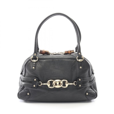 グッチ GUCCI バンブー ホースビット ハンドバッグ バッグ レザー レディース ブラック系 159398 【中古】