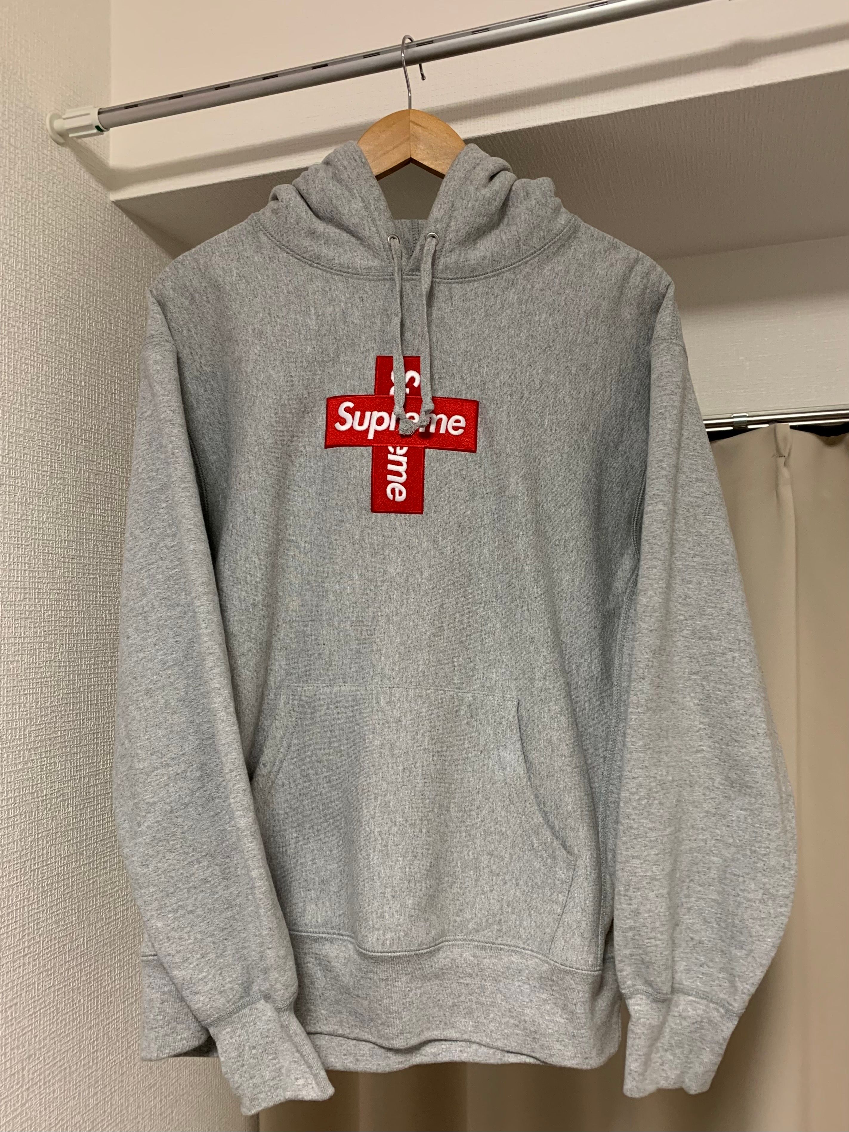 Supreme Cross Box Logo Hooded Sweatshirt "Grey"