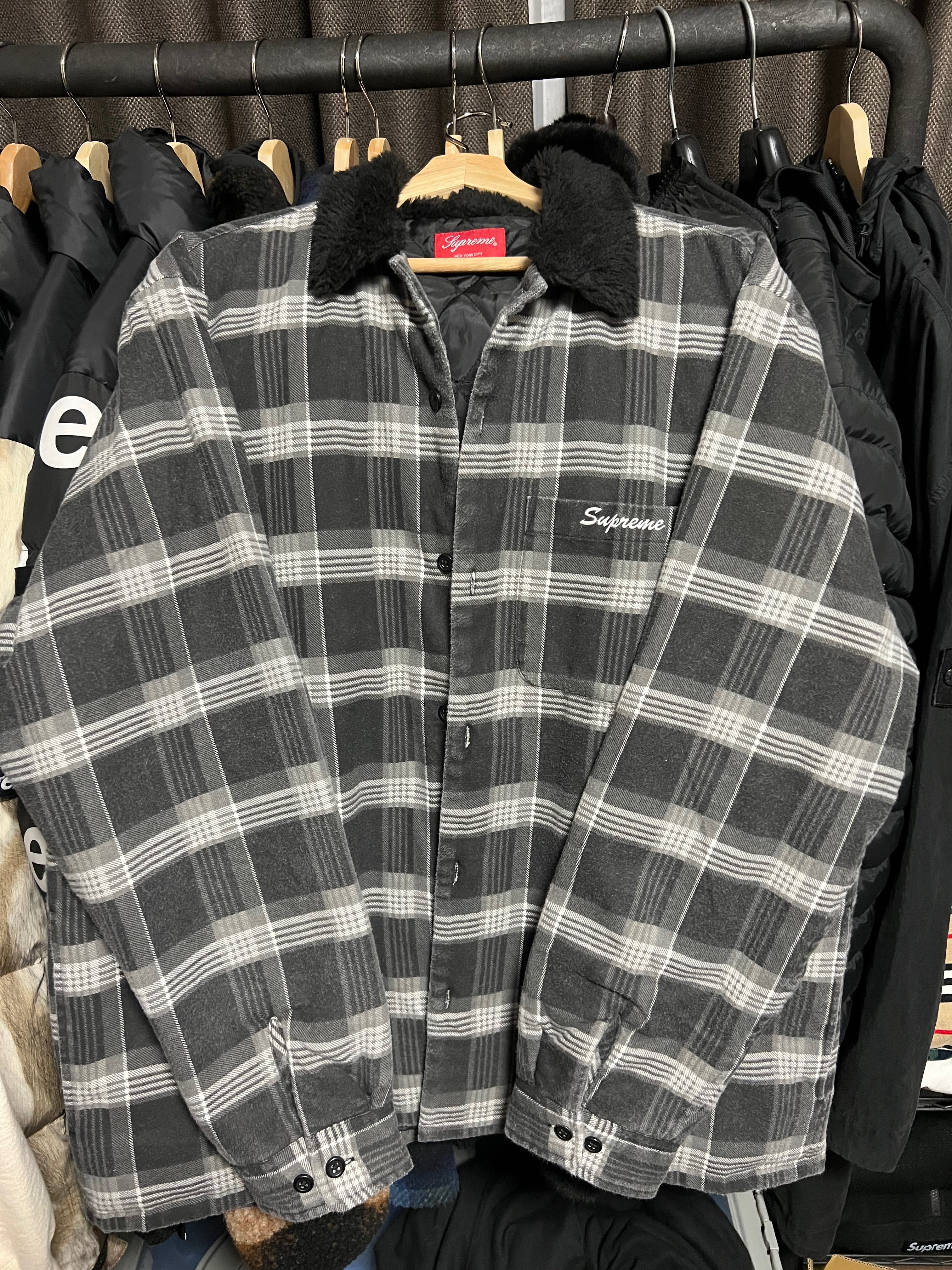 Supreme Faux Fur Collar Flannel Shirt "Black"