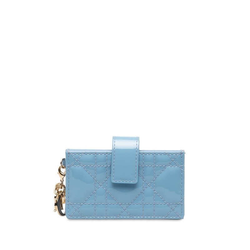ディオール カナージュ カードケース 名刺入れ ブルー ゴールド エナメル レディース Dior 中古
