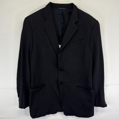 古着 アルマーニ ARMANI イタリア製 テーラードジャケット ブレザー ちりめん スーツ フォーマル 40R ブラック メンズ