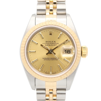 ロレックス ROLEX デイトジャスト P番 腕時計 時計 K18(イエローゴールド) ステンレススチール レディース ゴールド系 シャンパン/バー 79173 【中古】