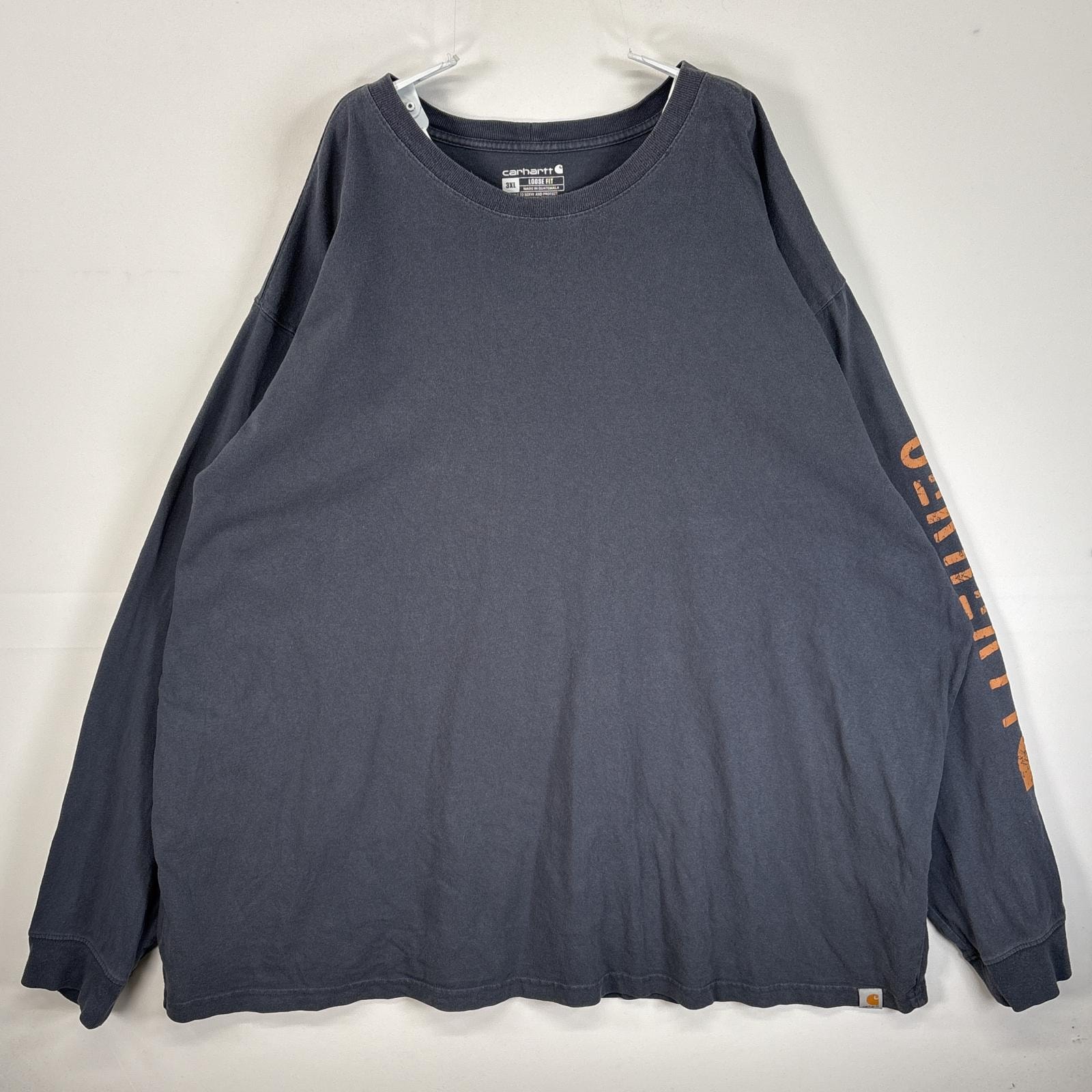 古着 カーハート Carhartt 長袖Tシャツ ワンポイント ロゴ 袖 ラバープリント ロゴ 大きいサイズ 肉厚 3XL  ダークグレー メンズ