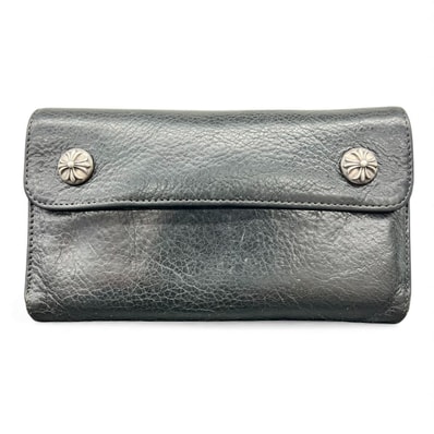 Chrome Hearts Wave Cross Ball Button Leather Wallet "Black/Silver"