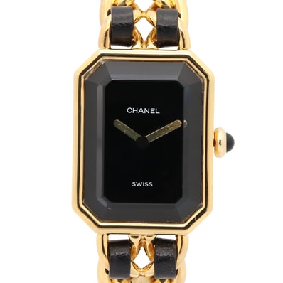 シャネル CHANEL プルミエール S 腕時計 時計 GP(ゴールドメッキ) レザー レディース ブラック系 H0001 【中古】