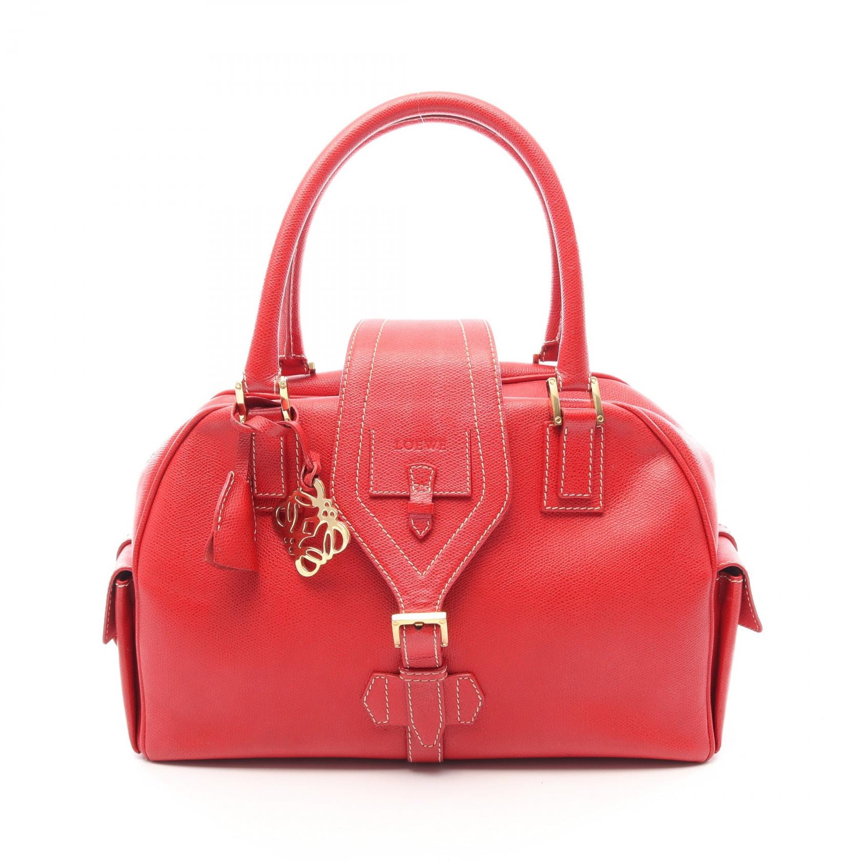 ロエベ LOEWE トラベラー ボーリング ハンドバッグ バッグ レザー レディース レッド系 【中古】