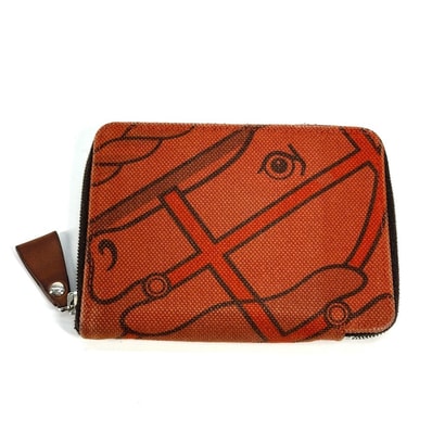 エルメス HERMES スティープルPM 馬 コンパクトウォレット ラウンドファスナー 2つ折り財布 キャンバス オレンジ