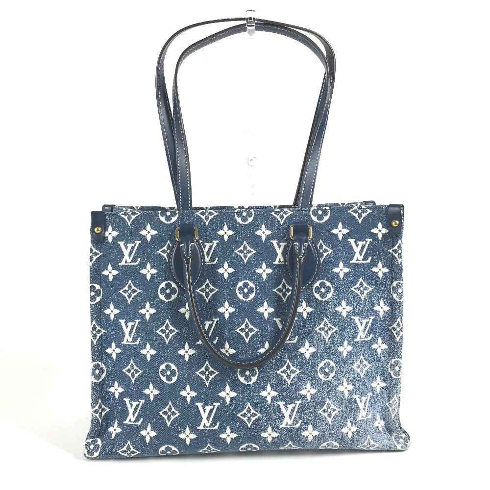 ルイヴィトン LOUIS VUITTON オンザゴー MM M59608 モノグラムデニム ジャガード 2WAYバッグ カバン トートバッグ ショルダーバッグ モノグラムデニムキャンバス マリーヌ ブルー 美品