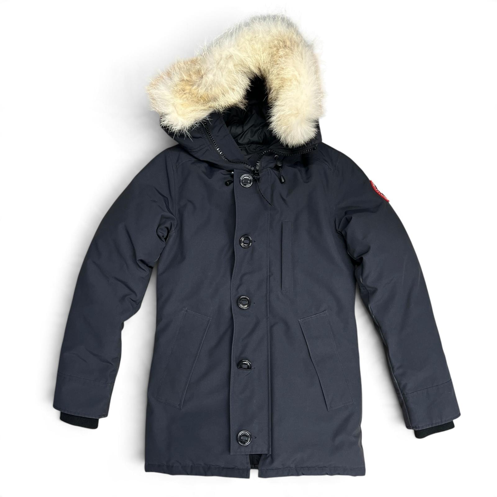 CANADA GOOSE 美品 カナダグース CHATEAU PARKA シャトー パーカ ダウンジャケット 3426MA ナイロン コヨーテファー #FUSION 2XS/2TP ネイビー ダウンコート アウター ブルゾン ABランク 中古 鑑定済