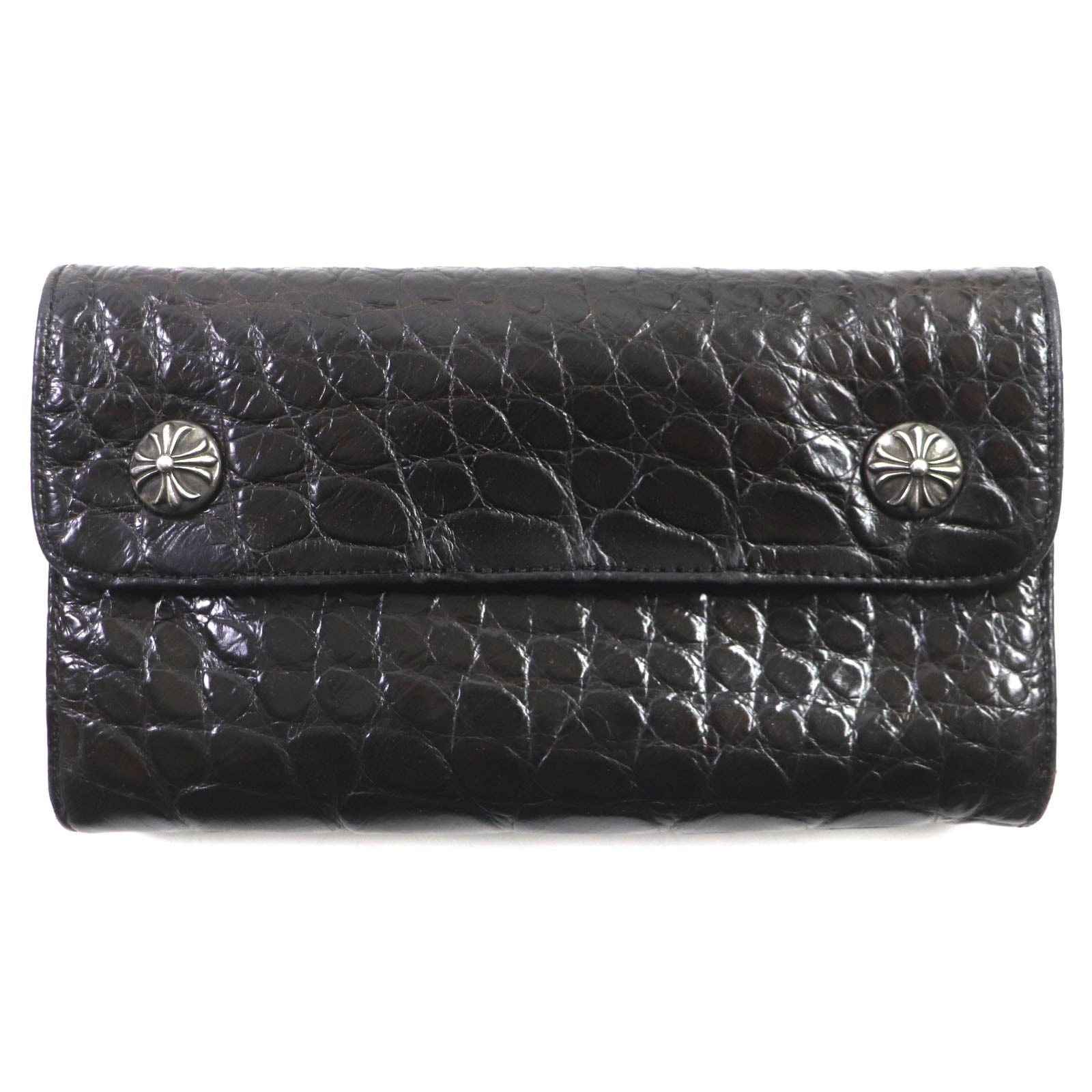Chrome Hearts Wave Cross Button Dagger Zip Leather Wallet "Black"