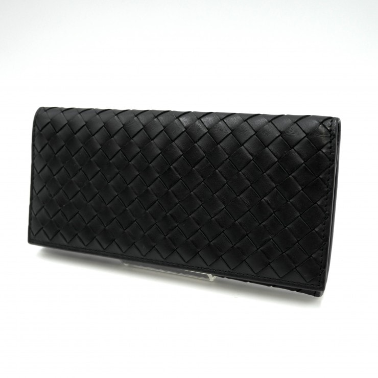 BOTTEGA VENETA(ボッテガヴェネタ)イントレチャート VN 長財布 ブラック レザー 二つ折り ロングウォレット メンズ レディース【中古】