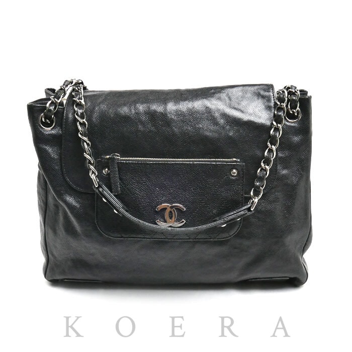 CHANEL シャネル ポケット イン ザ シティ フラップ ショルダーバッグ ブラック レディース【中古】