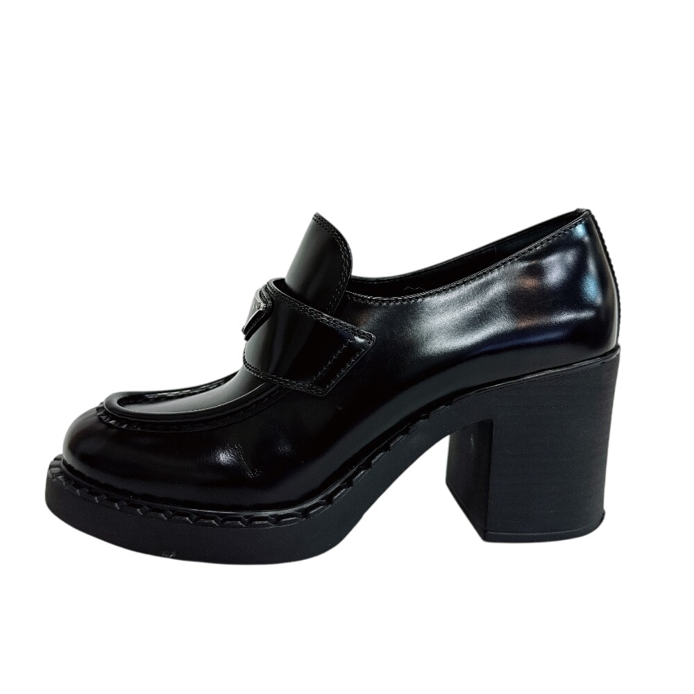 プラダ PRADA ローファー 三角ロゴプレート ハイヒールローファー ブラック