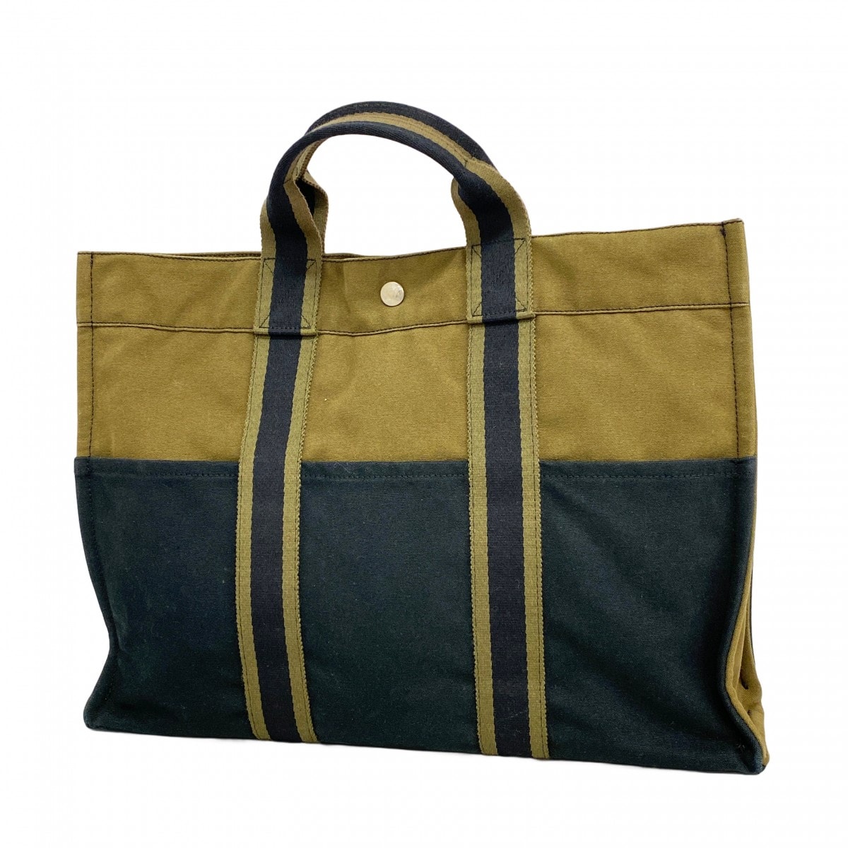 【6ce5889-k】エルメス トートバッグ フールトゥMM キャンバス カーキ ネイビー シルバー金具【中古】メンズ レディース ユニセックス