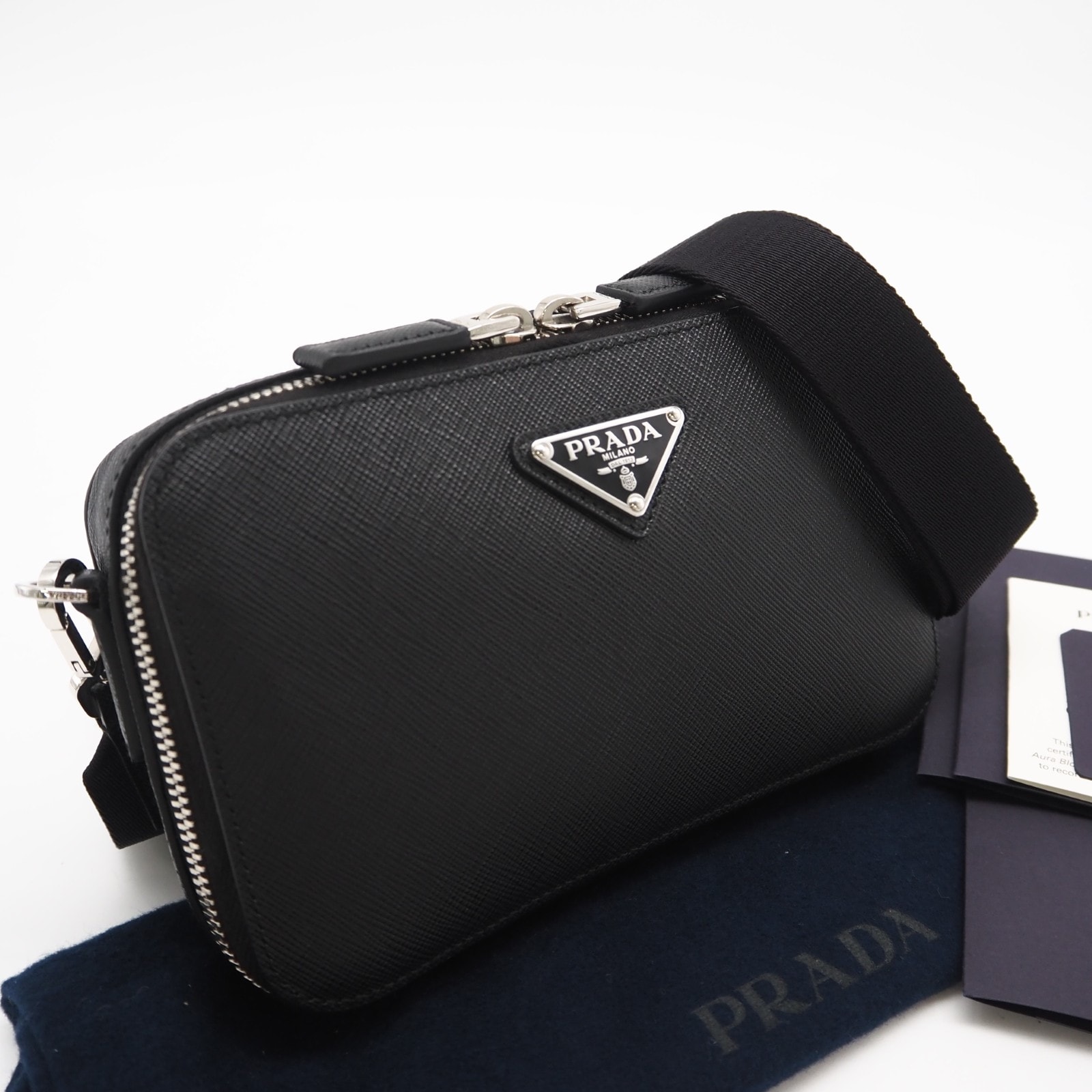 極美品 PRADA プラダ ブリック サフィアーノ レザー バッグ 2VH173 ショルダーバッグ ブラック サフィアーノ レディース