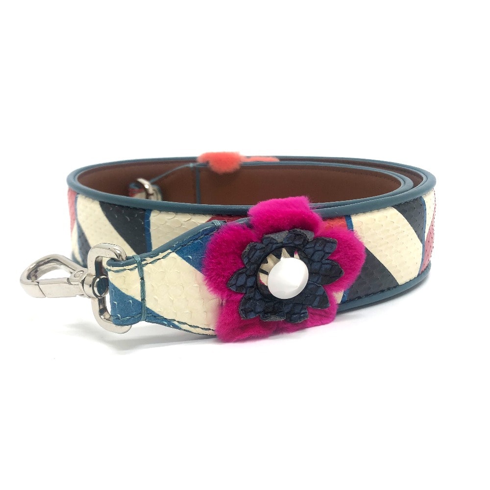 フェンディ FENDI ストラップユー 8AV077 フラワー スタッズ  カバン バッグアクセサリー ショルダーストラップ レザー マルチカラー ホワイト×マルチカラー×シルバー金具