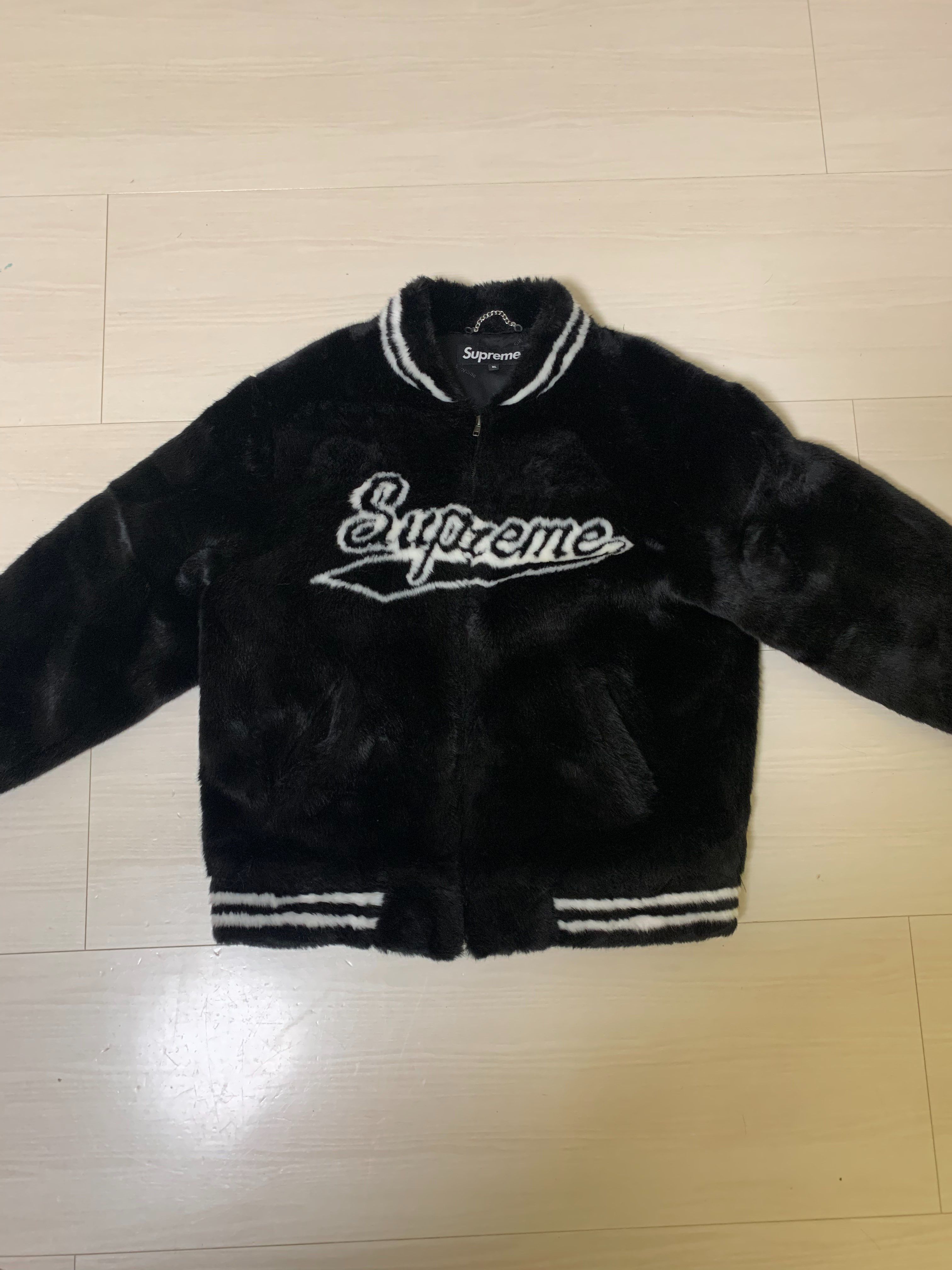 Supreme Faux Fur Varsity Jacket "Black"