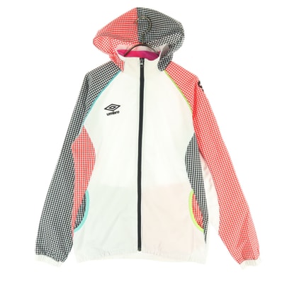 umbro アンブロ マルチカラー ギンガムチェック柄 長袖 ナイロンジャケット M アイボリー系 フーディー