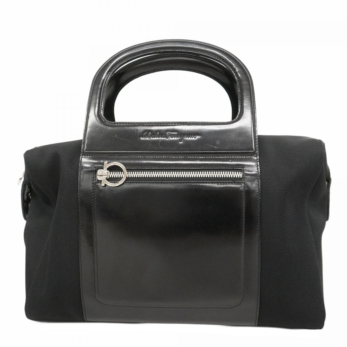 【6dd5236】サルヴァトーレフェラガモ ハンドバッグ ガンチーニ ナイロン ブラック シルバー金具【中古】レディース