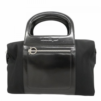 【6dd5236】サルヴァトーレフェラガモ ハンドバッグ ガンチーニ ナイロン ブラック シルバー金具【中古】レディース