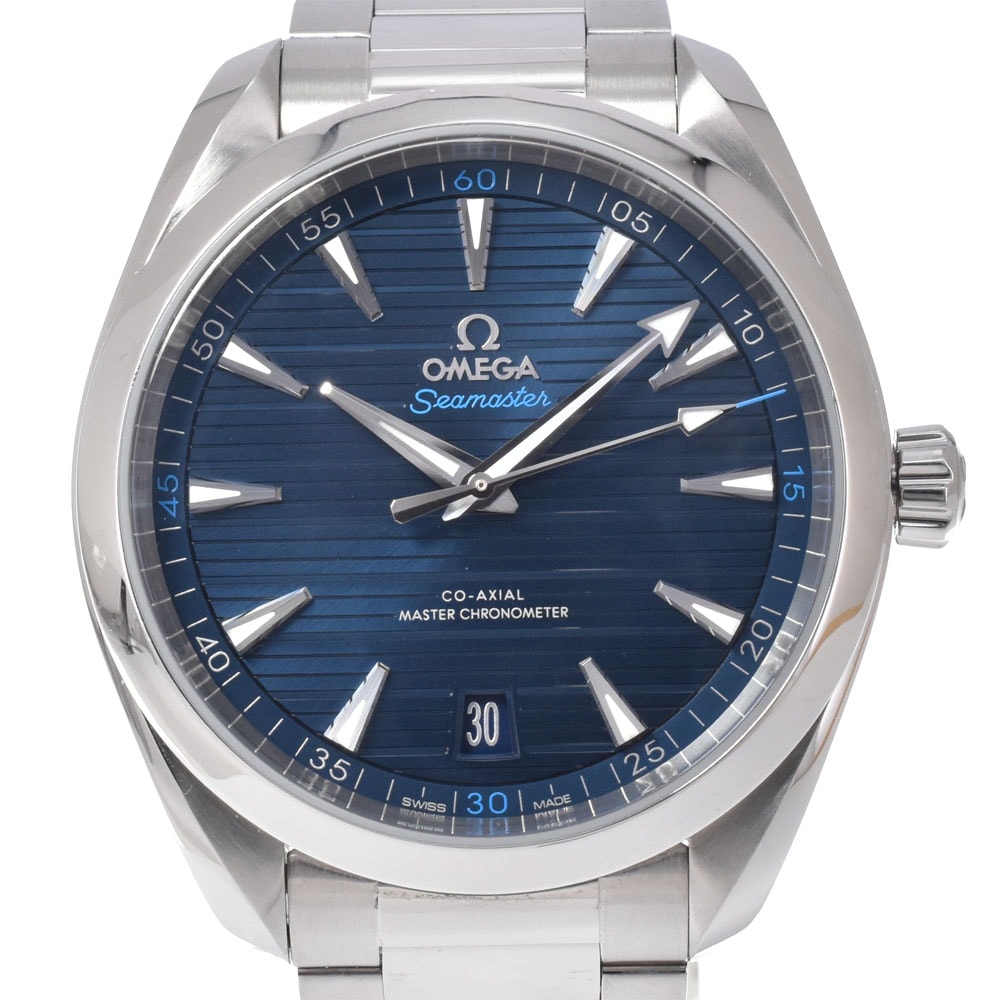 オメガ OMEGA 220.10.41.21.03.001 シーマスター アクアテラ 150M デイト ブルー 自動巻き メンズ 美品 保証書付き 腕時計 M#151149