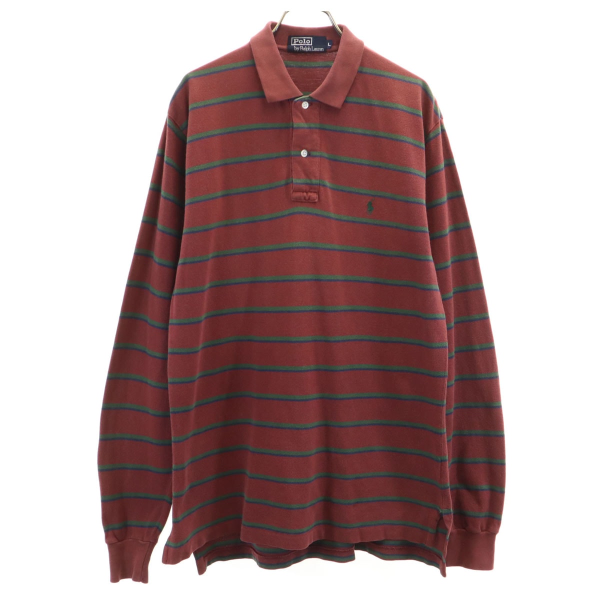Polo by Ralph Lauren ポロバイラルフローレン ボーダー柄 長袖 ポロシャツ L 赤茶