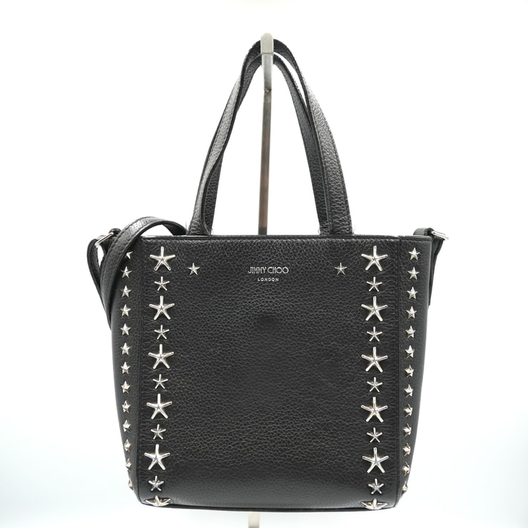 JIMMY CHOO(ジミーチュウ)Mini Pegasi ミニ ペガジ 2WAYトートバッグ ショルダーバッグ スタースタッズ ブラック レザー シルバー金具 レディース【中古】