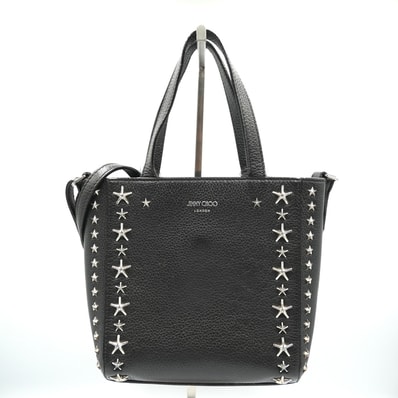 JIMMY CHOO(ジミーチュウ)Mini Pegasi ミニ ペガジ 2WAYトートバッグ ショルダーバッグ スタースタッズ ブラック レザー シルバー金具 レディース【中古】