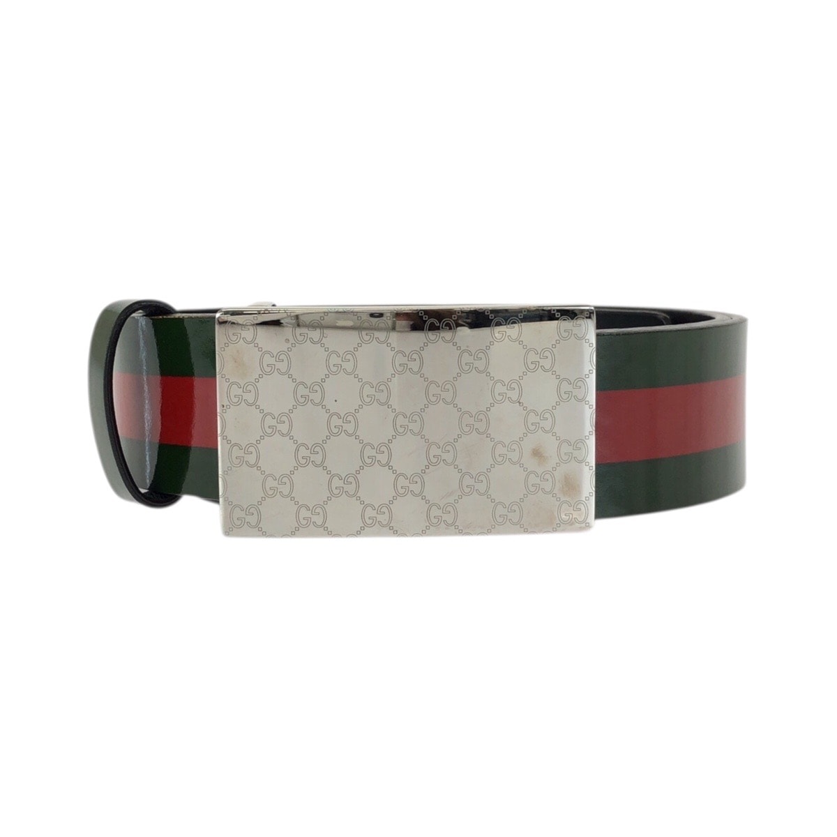 美品 GUCCI グッチ シェリーライン GG柄 80cm/32インチ グリーン レッド シルバー金具 レザー ベルト 男女兼用 601486 【中古】