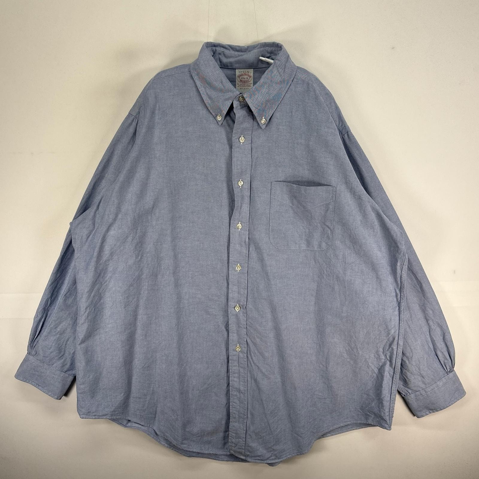 古着 ブルックスブラザーズ Brooks Brothers 長袖シャツ USA製 Makers ボタンダウン XL  ブルー系 無地 メンズ