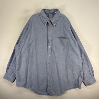 古着 ブルックスブラザーズ Brooks Brothers 長袖シャツ USA製 Makers ボタンダウン XL ブルー系 無地 メンズ