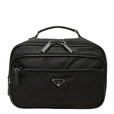 プラダ 三角ロゴプレート バニティバッグ キャリーオンバッグ コスメバッグ ブラック ナイロン レディース PRADA 【中古】