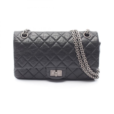 シャネル CHANEL 2.55 マトラッセ マドモアゼルチェーン ショルダーバッグ バッグ レザー レディース ブラック系 【中古】