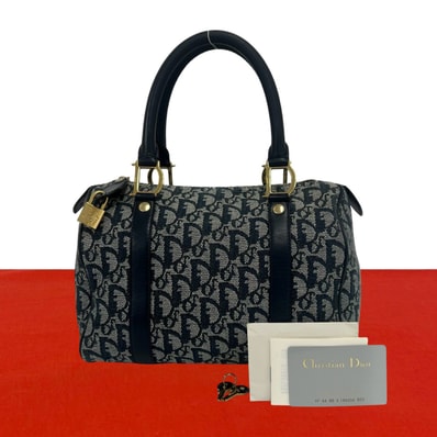 Christian Dior ディオール トロッター キャンバス レザー ハンドバッグ ネイビー
34692