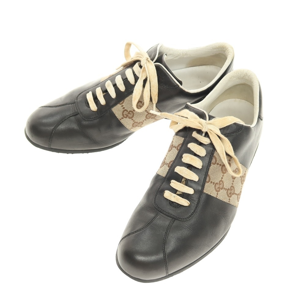 【中古】グッチ GUCCI レザー スニーカー ブラック【サイズ41 1/2】【メンズ】