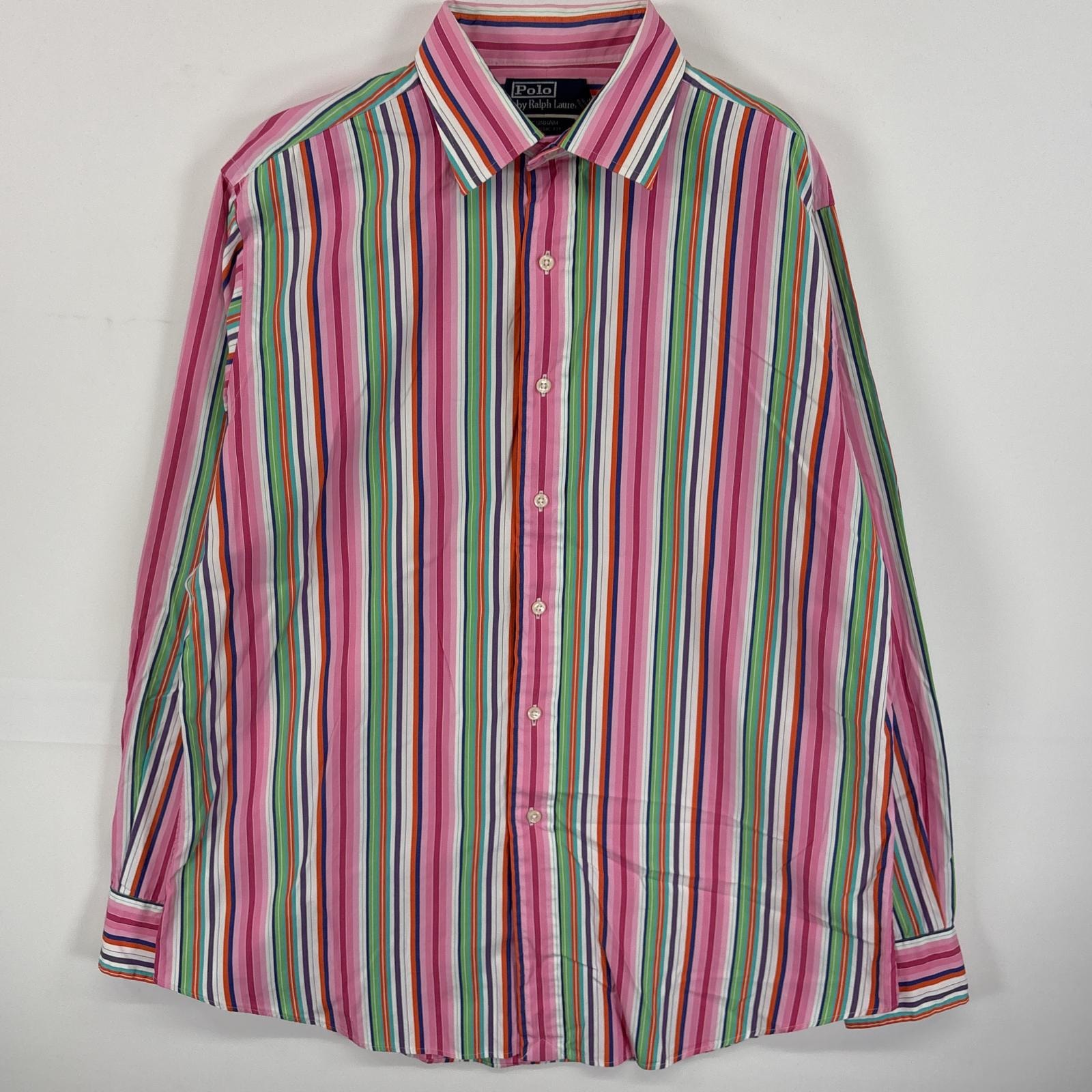 古着 ポロバイラルフローレン Polo by Ralph Lauren 長袖シャツ ストライプ L  ピンク系 マルチカラー メンズ