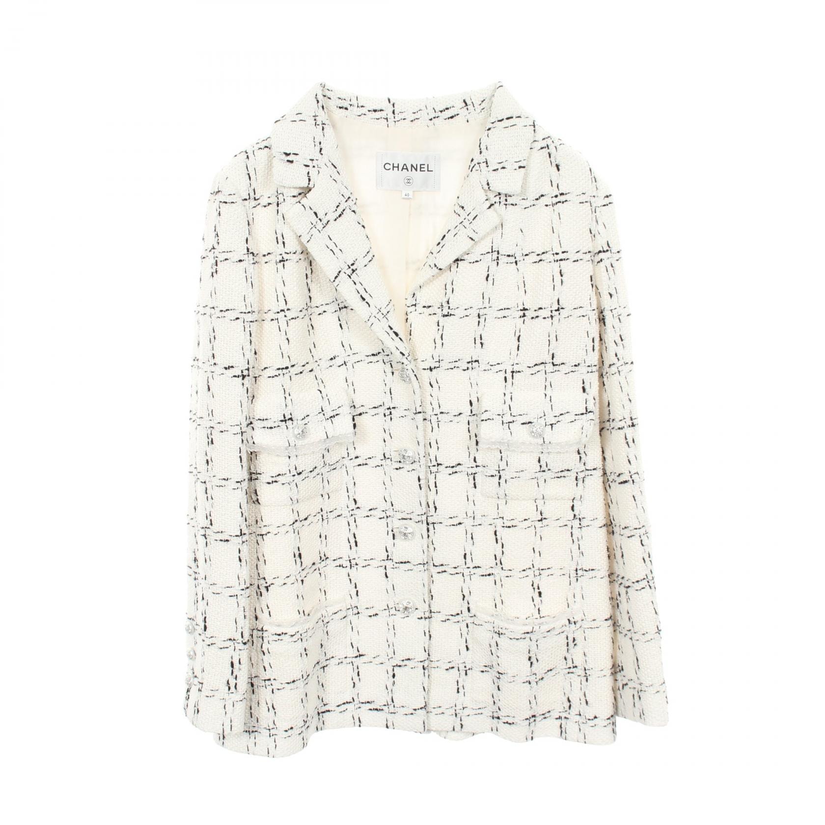 シャネル CHANEL ココマークボタン ツイード チェック 衣料品 アウター コットン レディース ホワイト系 / ブラック系 P74832V65963 【中古】