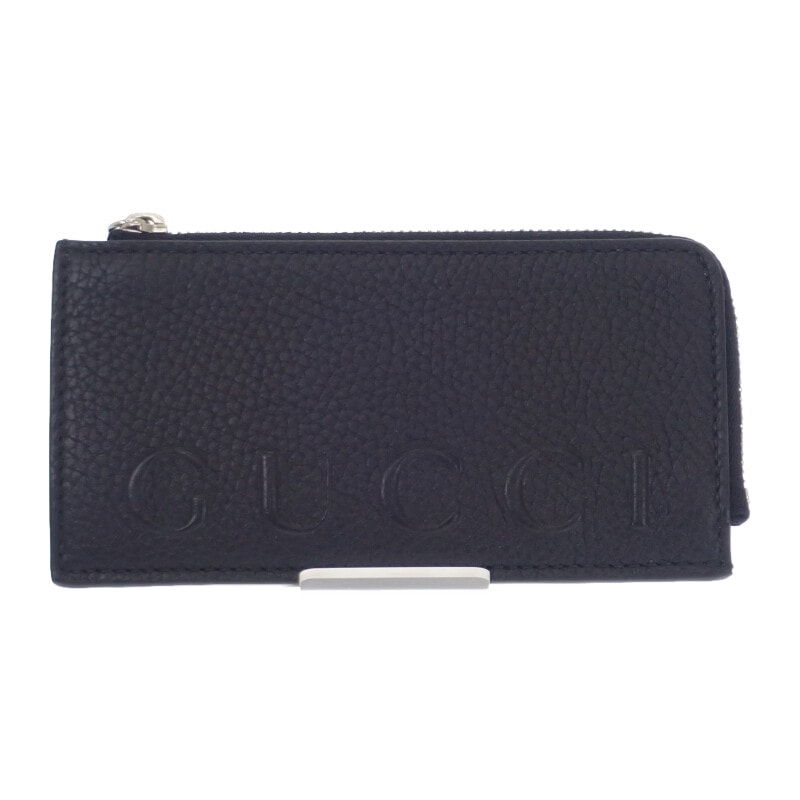 グッチ GUCCI ロゴ ジップ 835073AAE1W1000 カードケース カーフスキン ブラック シルバー金具 メンズ【中古】【Aランク】
