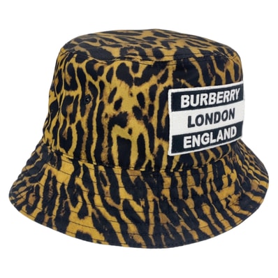 超美品 BURBERRY バーバリー レオパード柄 ヒョウ柄 ブラウン ブラック ポリアミド バケットハット 帽子 503648 【中古】