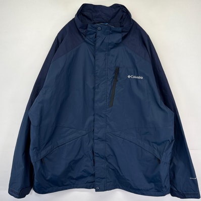 古着 コロンビア Columbia ナイロンジャケット フルジップ 大きいサイズ アウトドア ワンポイントロゴ刺繍 2XL ネイビー系 メンズ