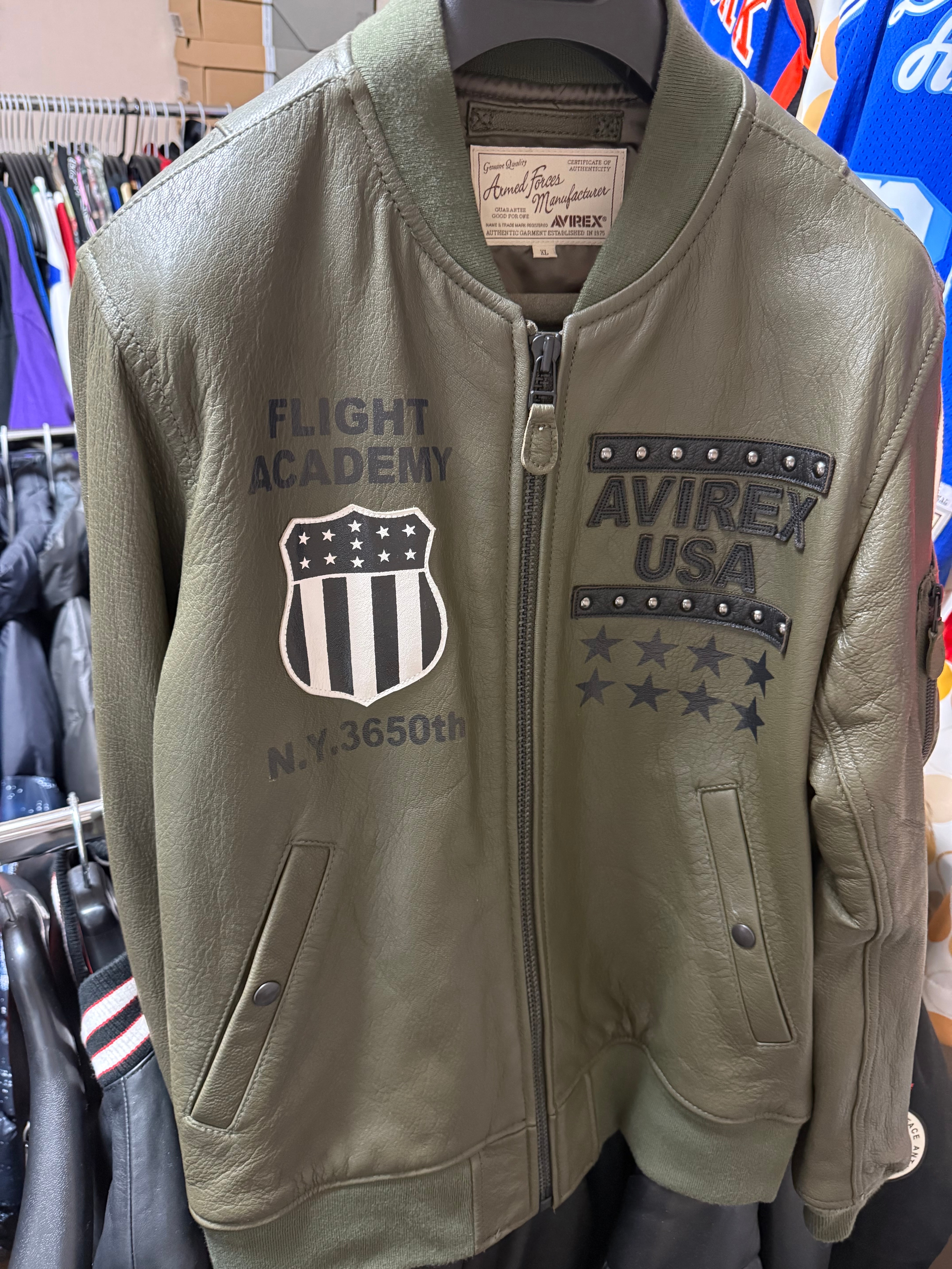 レザー スタッズ ジャケット オリーブ