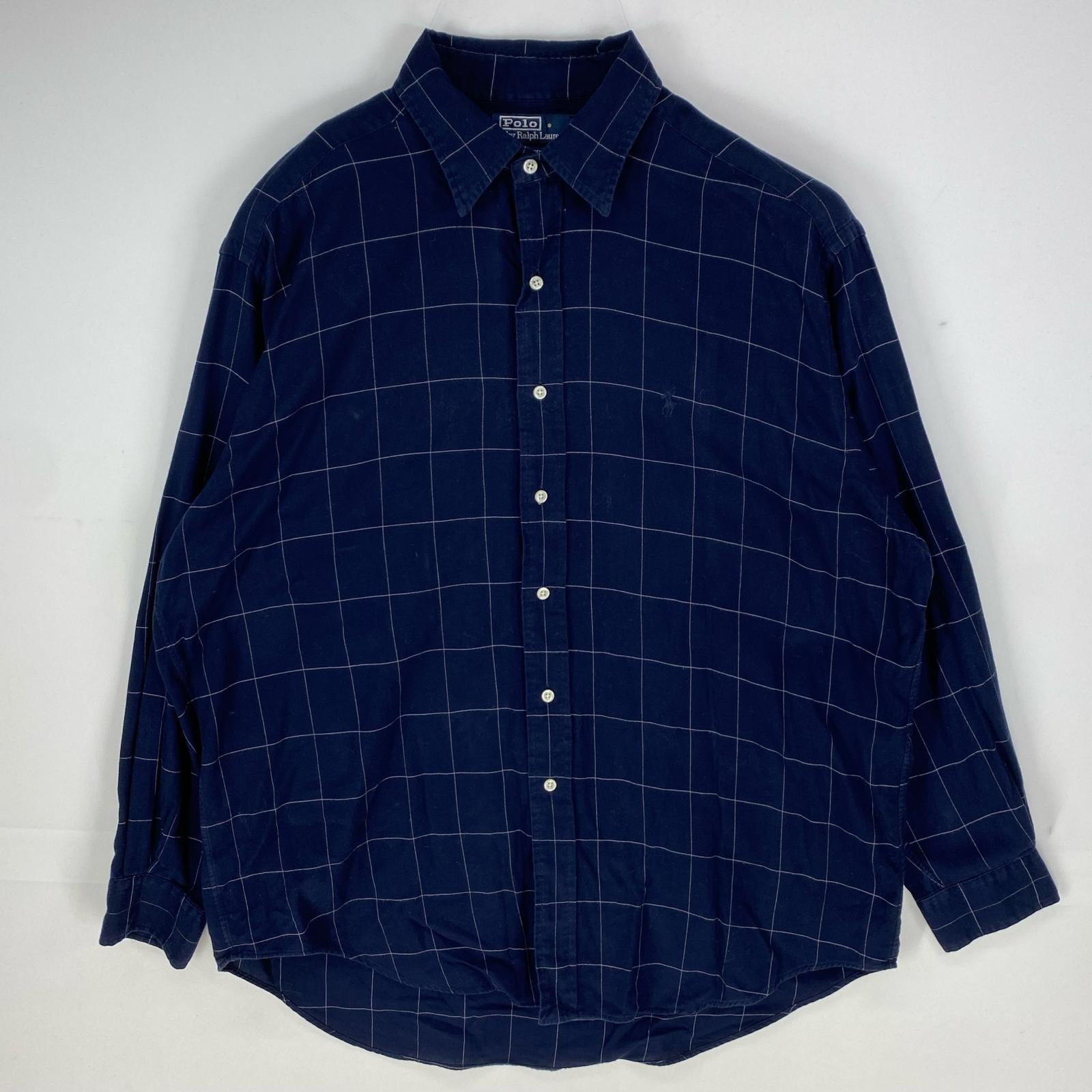 古着 ポロバイラルフローレン Polo by Ralph Lauren 長袖シャツ ワンポイント ロゴ刺繍 LOWELL SPORT L  ネイビー系 チェック メンズ