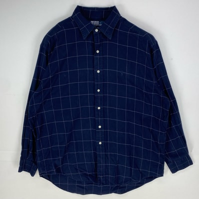 古着 ポロバイラルフローレン Polo by Ralph Lauren 長袖シャツ ワンポイント ロゴ刺繍 LOWELL SPORT L ネイビー系 チェック メンズ