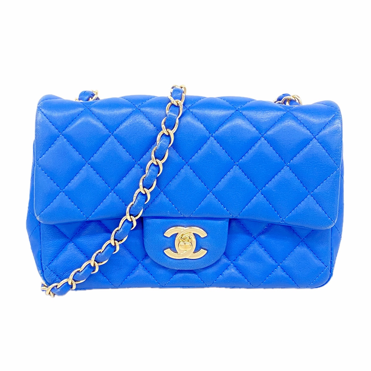 ★SALE【6hc2202】シャネル ショルダーバッグ ミニマトラッセ チェーンショルダー ラムスキン ブルー ゴールド金具【中古】レディース