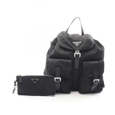 プラダ PRADA VELA リュックサック バックパック バッグ ナイロン サフィアーノレザー レディース ブラック系 1BZ811RV44 【中古】