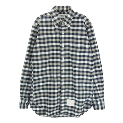 THOM BROWNE トムブラウン 長袖シャツ ギンガムチェック ポケット 長袖 ボタンダウン シャツ ネイビー系 ホワイト系【中古】